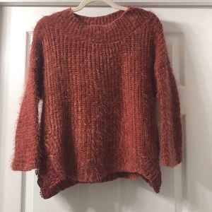 Fuzzy sweater with lace detail